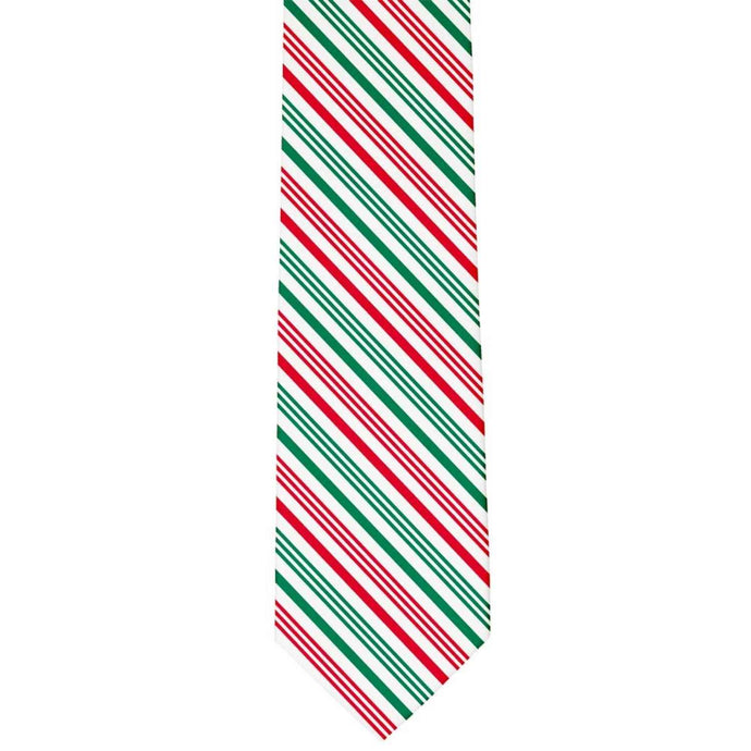Festive white tie with red and green diagonal stripes