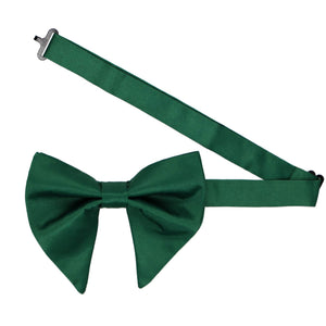 A fir green oversized teardrop bow tie with the band open