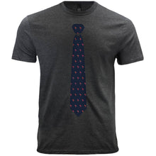 Load image into Gallery viewer, A dark gray t-shirt with a dark blue flamingo tie design