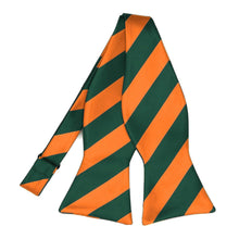 Load image into Gallery viewer, A Florida orange and dark green striped self-tie bow tie, untied
