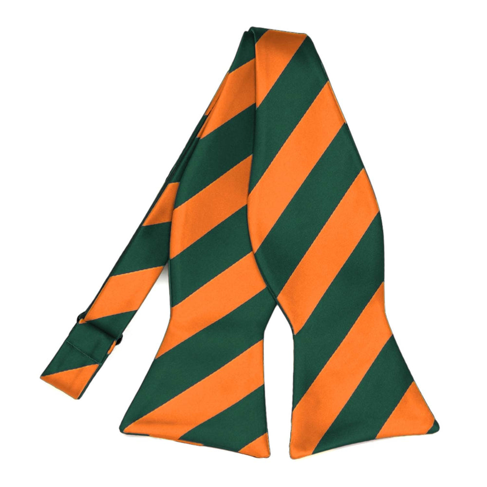 A Florida orange and dark green striped self-tie bow tie, untied