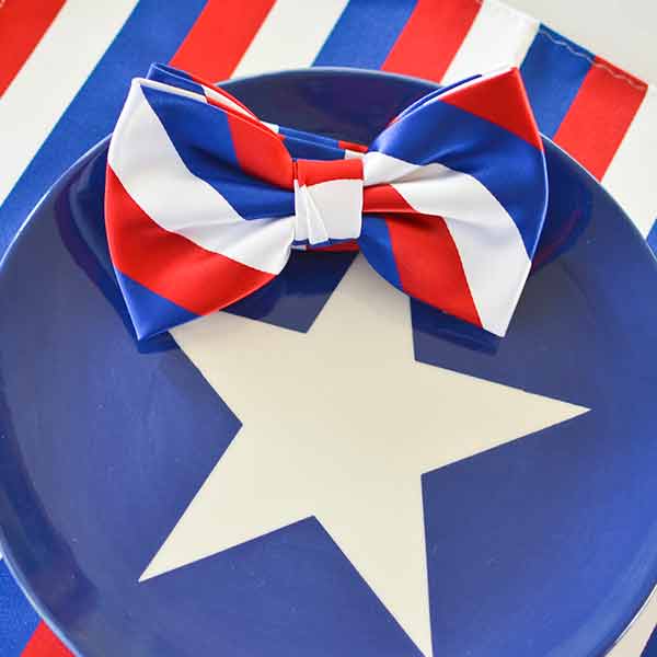 Patriotic red, white and blue bow tie and pocket square