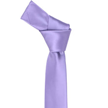 Load image into Gallery viewer, The knot on a freesia purple skinny tie