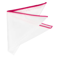 Load image into Gallery viewer, White folded pocket square with fuchsia tipping
