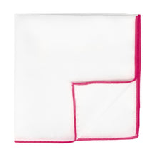 Load image into Gallery viewer, White pocket square with fuchsia tipping