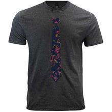 Load image into Gallery viewer, A men&#39;s gray t-shirt with a scattered flamingo necktie design in dark blue