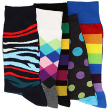Load image into Gallery viewer, 5 pack of funky pattern socks for men. Stripes, polka dots and more