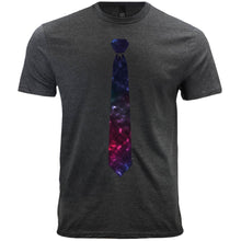 Load image into Gallery viewer, A men&#39;s gray t-shirt with a galaxy necktie design