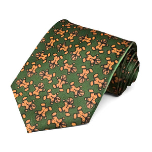 A green tie with all-over gingerbread men