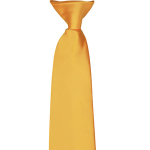 The front of a gold bar clip-on tie and close up of the pre-tied knot