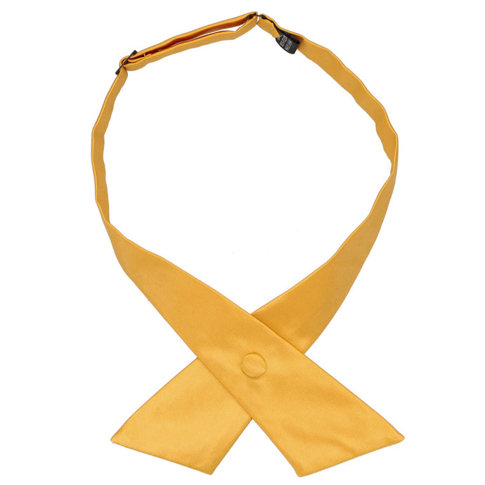 A gold bar colored crossover tie snapped closed