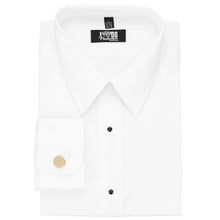 Load image into Gallery viewer, Gold cufflink on a white tuxedo shirt