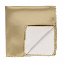 Load image into Gallery viewer, A golden yellow pocket square with a corner flipped up to show the inside