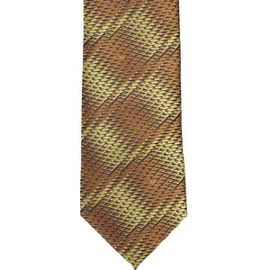The front of a gold snakeskin pattern tie