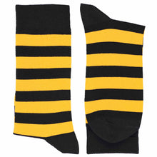 Load image into Gallery viewer, Folded black and yellow striped socks