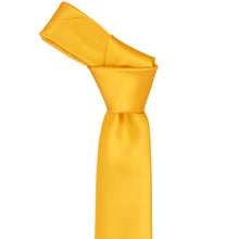Load image into Gallery viewer, Knotted yellow slim necktie on a white background