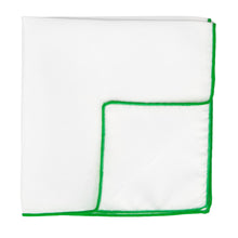 Load image into Gallery viewer, White pocket square with grass green edges