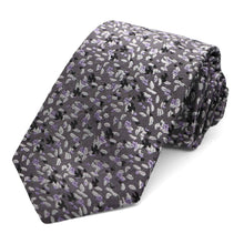 Load image into Gallery viewer, A dark purple and gray grain pattern tie, rolled