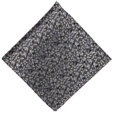 Load image into Gallery viewer, A dark gray pocket square with a lavender scattered grain pattern