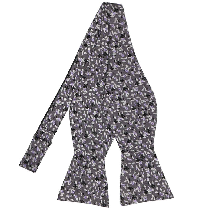 Dark purple and gray grain pattern self-tie bow tie
