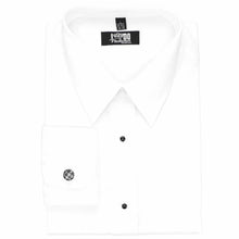 Load image into Gallery viewer, Gray houndstooth fabric cufflinks on a white dress shirt.