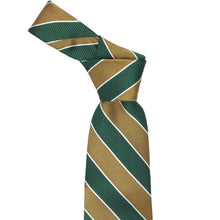 Load image into Gallery viewer, A green and gold striped tie tied into a knot
