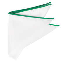 Load image into Gallery viewer, Folded white pocket square with green tipping