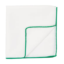 Load image into Gallery viewer, White pocket square with green edges