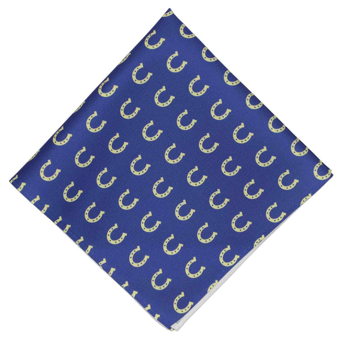 A light yellow and blue horseshoe themed pocket square