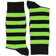 Load image into Gallery viewer, Pair of folded neon green and black striped socks on a white background