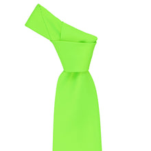 Load image into Gallery viewer, Knot on a hot lime green solid tie, showing the fluorescent color