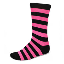 Load image into Gallery viewer, Black and pink striped sock on a white background