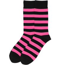 Load image into Gallery viewer, Black and pink striped socks on a white background