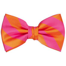 Load image into Gallery viewer, A bright pre-tied striped bow tie in hot pink and orange