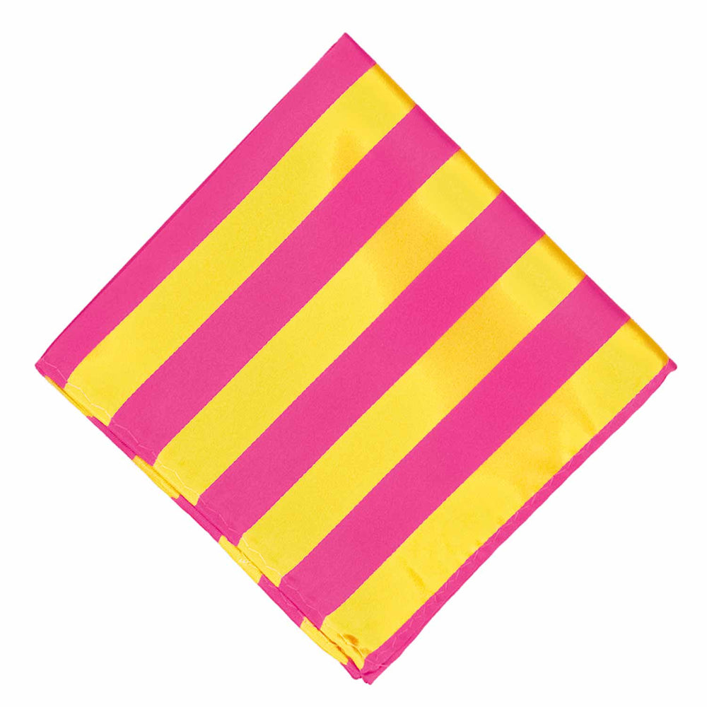 A hot pink and yellow striped pocket square