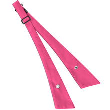 Load image into Gallery viewer, A hot pink crossover tie with a black metal buckle at the top and pearl snap near the bottom, displayed on a clean white background.