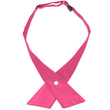 Load image into Gallery viewer, A hot pink crossover tie with a single pearl button closure, laid flat against a solid white background.