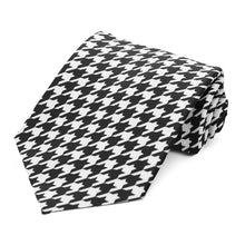 Load image into Gallery viewer, Black and white houndstooth pattern tie in an extra long length