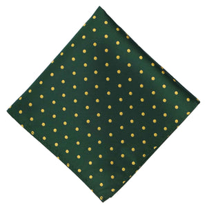 A hunter green and gold polka dot pocket square