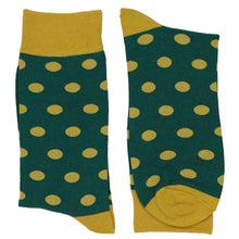 Load image into Gallery viewer, Men's Hunter Green and Gold Polka Dot Socks