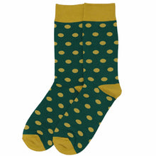 Load image into Gallery viewer, Men's Hunter Green and Gold Polka Dot Socks