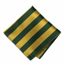 Load image into Gallery viewer, A hunter green and gold striped pocket square