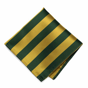 A hunter green and gold striped pocket square