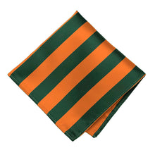 Load image into Gallery viewer, A hunter green and orange striped pocket square