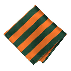A hunter green and orange striped pocket square