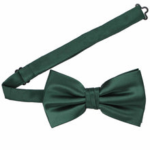 Load image into Gallery viewer, A large-size hunter green pre-tied bow tie with the band collar open