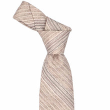 Load image into Gallery viewer, Beige and brown striped tie, knotted, on a white background