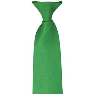 The clip and front of an Irish green clip-on tie