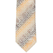 Load image into Gallery viewer, Ivory, brown and orange patterned tie front with paisley design on a white background