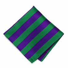Load image into Gallery viewer, A kelly green and dark purple striped pocket square